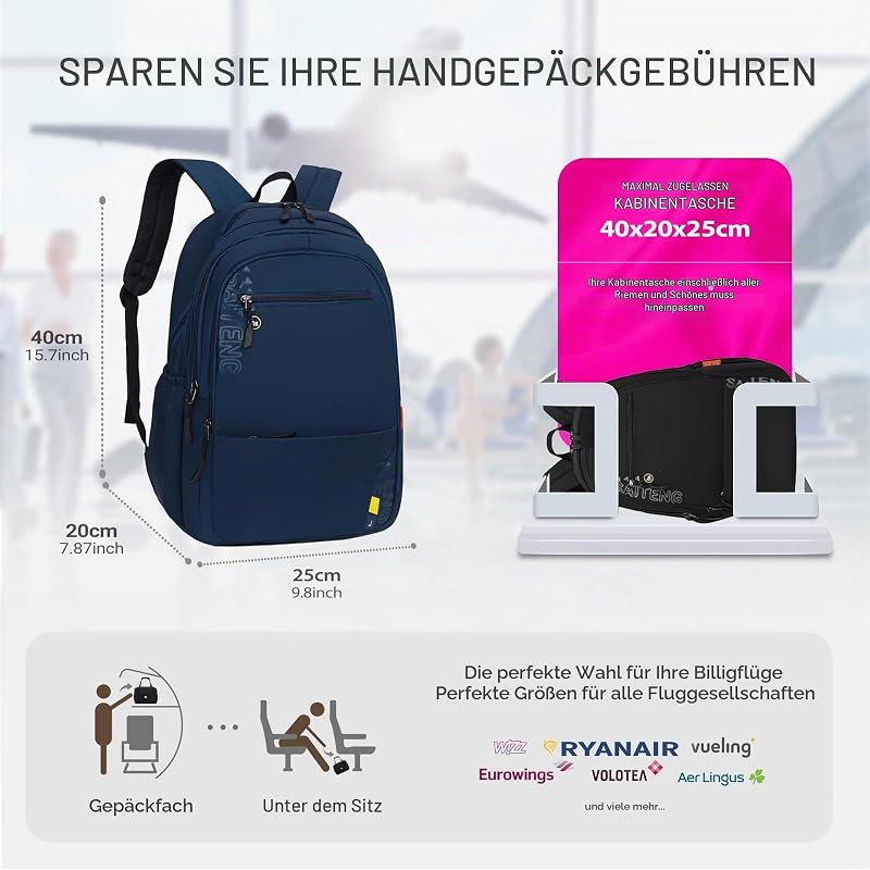 ryanair handgepäck rucksack 40x20x25,Klein Reiserucksack für Flugzeug Unter Sitzplatz Tasche Kabinentasche für Ryanair 20L Travel Backpack Carry on Luggage