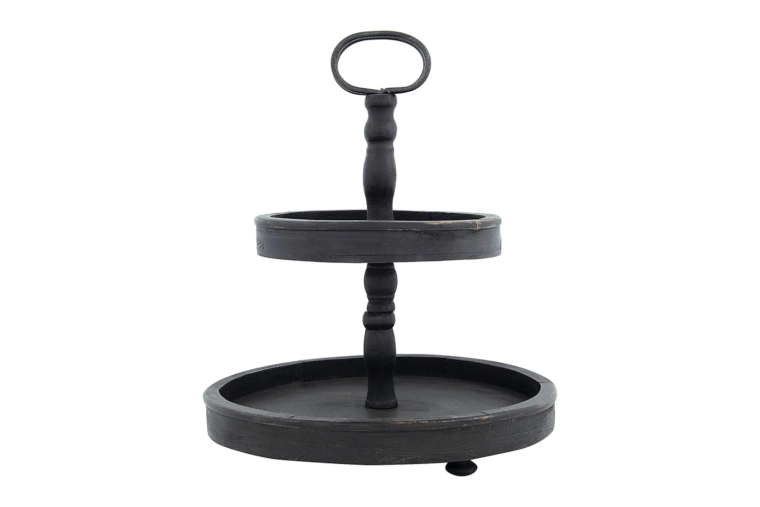 Creative Co-op Distressed Wood 2-Tier Tray with Metal Handle, Black