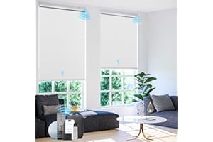 CINONEKO Motorized Roller Blinds with Remote Control【Solar Panel Included】 100% Blackout Smart Blinds Automatic Blinds for Windows Cordless Electric Shades Compatible with Alexa White,27W*72" H