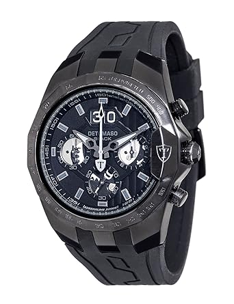DETOMASO ADRENALINE JUNKIE Mens Watch Chronograph Big Date Silver/Black Analog Silicone Strap DT-YG103-E