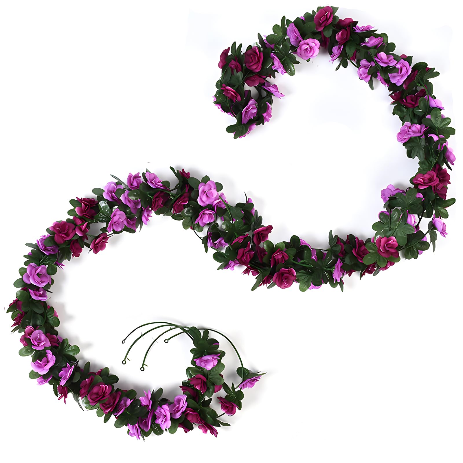 JYJLLM Artificial Flowers Garlands - 45 simulated roses Artificial Flower Vines for Decorations, Faux White Rose Floral Arch with Realistic Design for Home, Garden, Indoor/Outdoor (Purple pink)