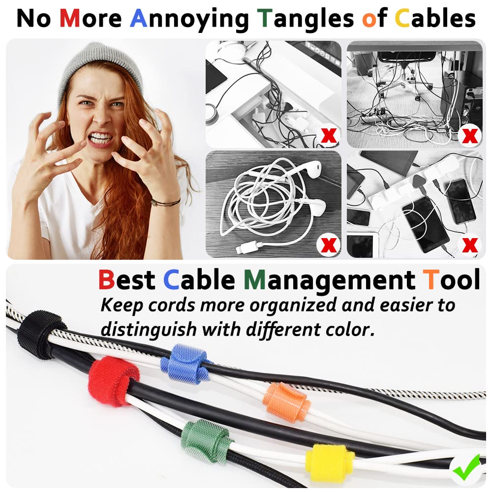 80pcs Cable Ties Reusable Multicolor Wire Ties Cable Management Cord Ties Reusable for Electronics Hook and Loop Cable Ties for Computer 4 6 8 Inch with 6 Colors