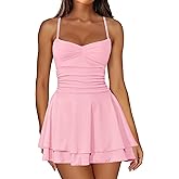 IWD Women's Spaghetti Strap Mini Dress Ruched Corset Tiered Ruffle Hem Sexy Backless Party Club A Line Short Dresses