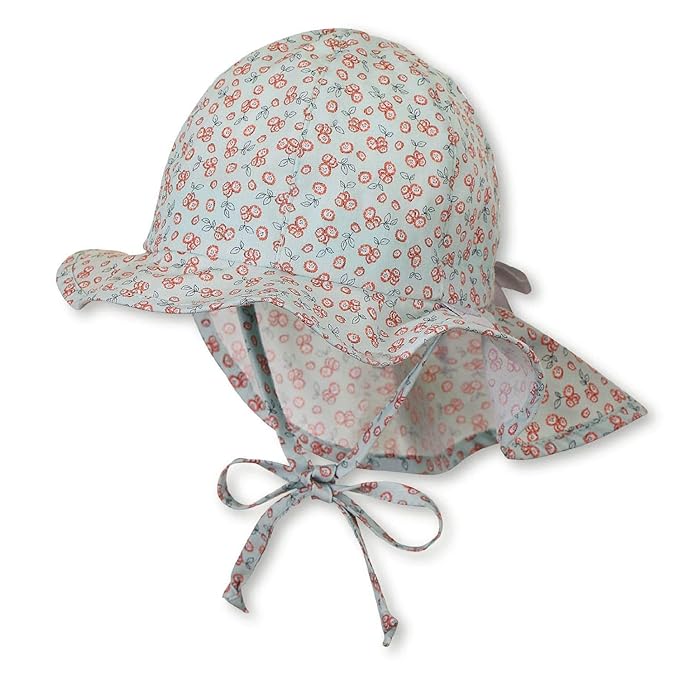 Sterntaler Flapper für Mädchen mit Bindebändern, Nackenschutz und Blümchenmuster, Zartrosa