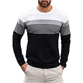 MakeMeChic Men's Striped Sweaters Long Sleeve Round Neck Knitted Pullover Tops