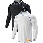 2 Pack Men's Sun Protection Long Sleeve Swim Shirts UPF 50+ Loose Fit Rash Guards Fishing Quick Dry Clothing