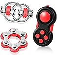 3 Pcs Fidget Toys Adults Set Fidgets Controller Pad Handheld Fidget Pad Game Six Roller Chain Key Flippy Chain Autism Sensory for ADHD Add OCD Autism Anxiety Stress Relief Teen Kids(Black and Red)