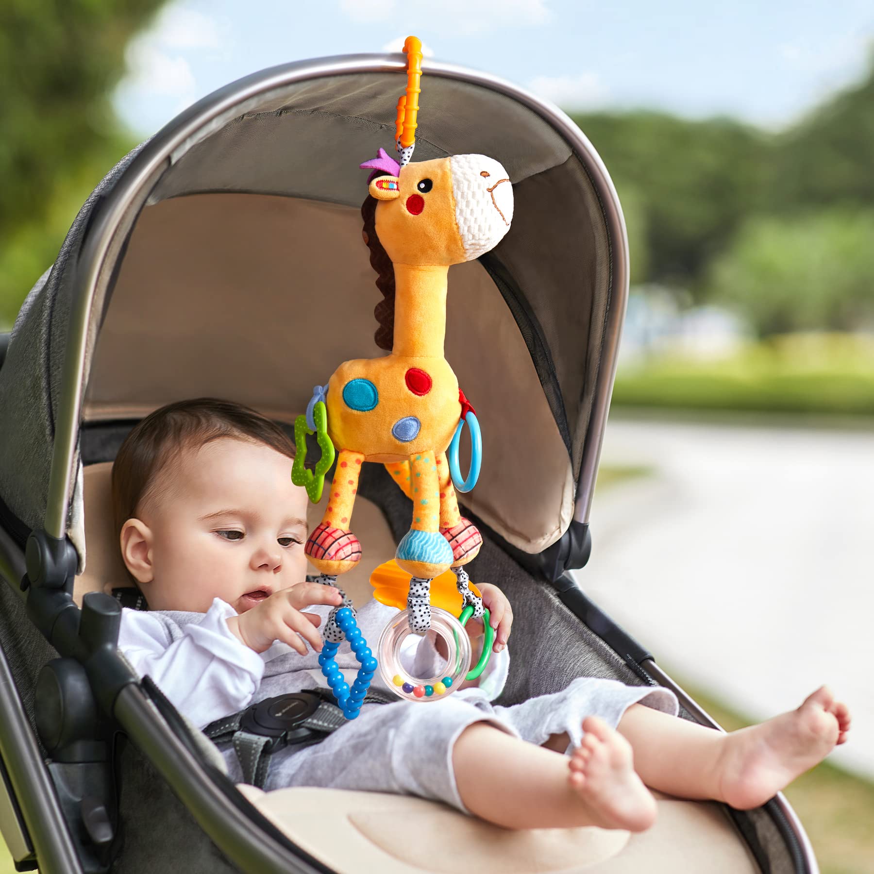 TUMAMA KIDS Giraffe Hanging Rattle Toys,Baby Pram Pushchair Toys with Wind Chimes,Stroller Car Seat Crib Plush Animal ActivityToys Gift for Newborn 0,3,6,9,12,36 Month