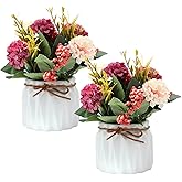 YACVRLT 2 PCS Mini Hygrangea Artificial Flowers in Vase, Small Centerpiece Table Decorations - Fake Plant in Vase, Faux Hydrangea Flower Decor for Home, Wedding, Office and Party