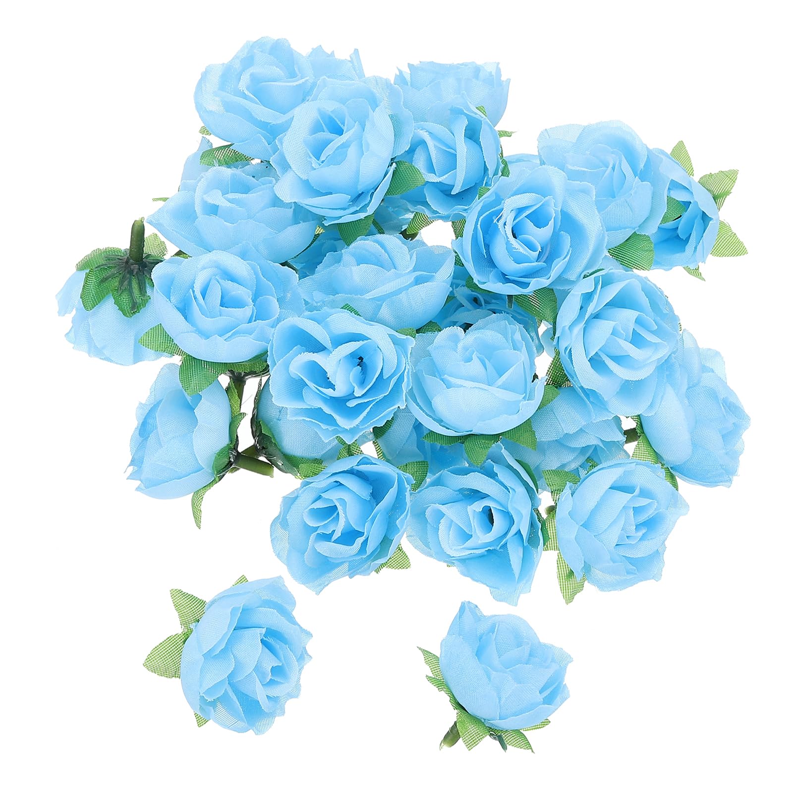 PATIKIL Mini Rose Artificial Flowers Bulk 1.2 Inch, 50 Pcs Silk Cloth Small Fake Flower Heads for Wedding Crafts Home Decor Decoration Party, Sky Blue