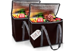ATS HOMZ Insulated Reusable Grocery Bags(Pack of 2-Extra Large)Brown, Portable Travel Bag For Frozen Food, Reusable Bags with handles-Foldable Insulated Bag Grocery, For Hot Cold Food Reusable Shopping Bags