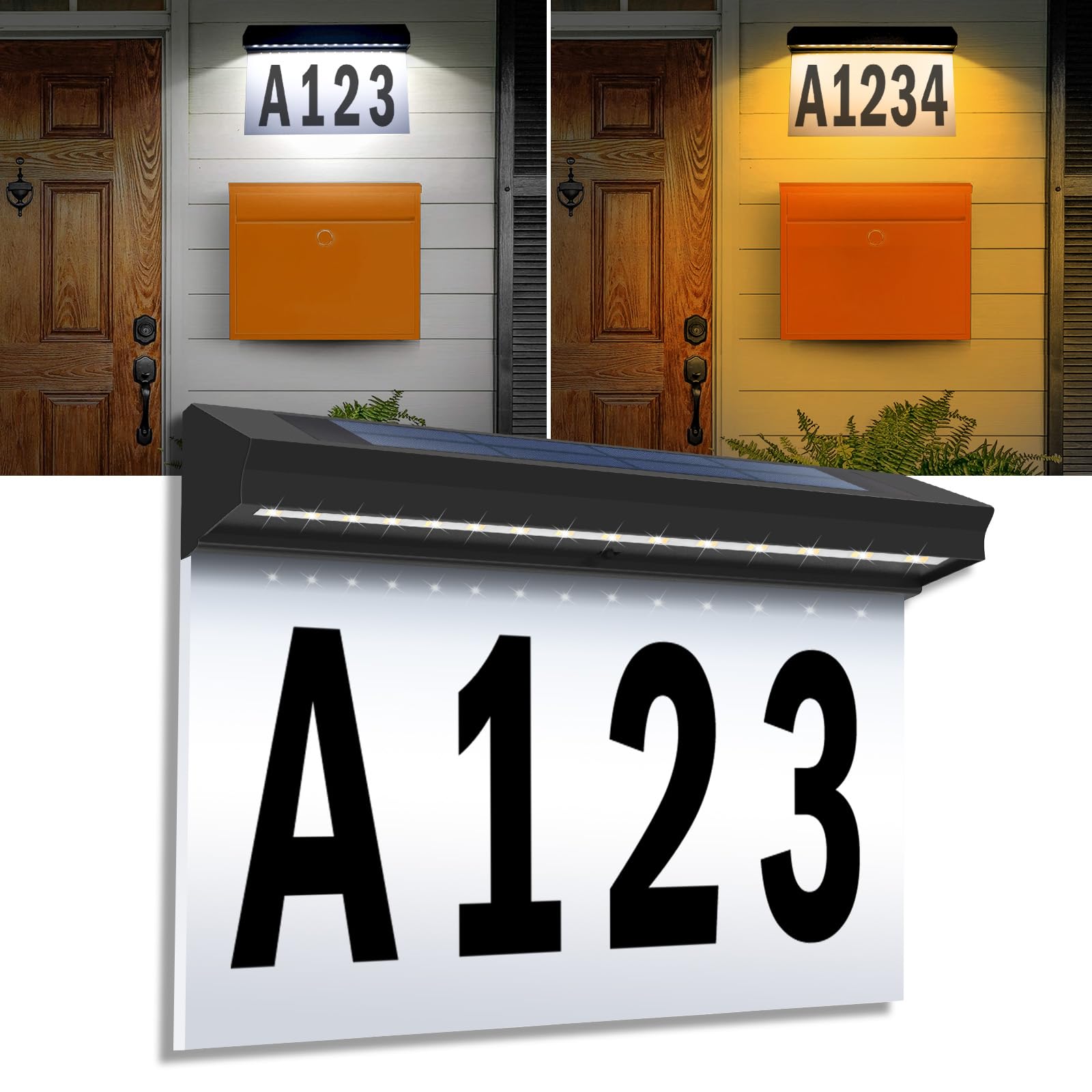 Photo 1 of T-SUNUS Solar House Numbers for Outside Address Light Up Signs Waterproof Glowing Yard Mailbox Plaque with 2-Color Modes, Wall Mounted LED Solar Sign for Houses Street Home Exterior
