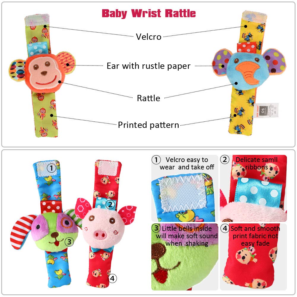 muñecas de Juguetes de Desarrollo para bebés 8pcs Cute Velvet Animal muñeca sonajeros y Juego de buscador de pies Acekid Foot Rattle para bebé Sonajeros y aros de peluche