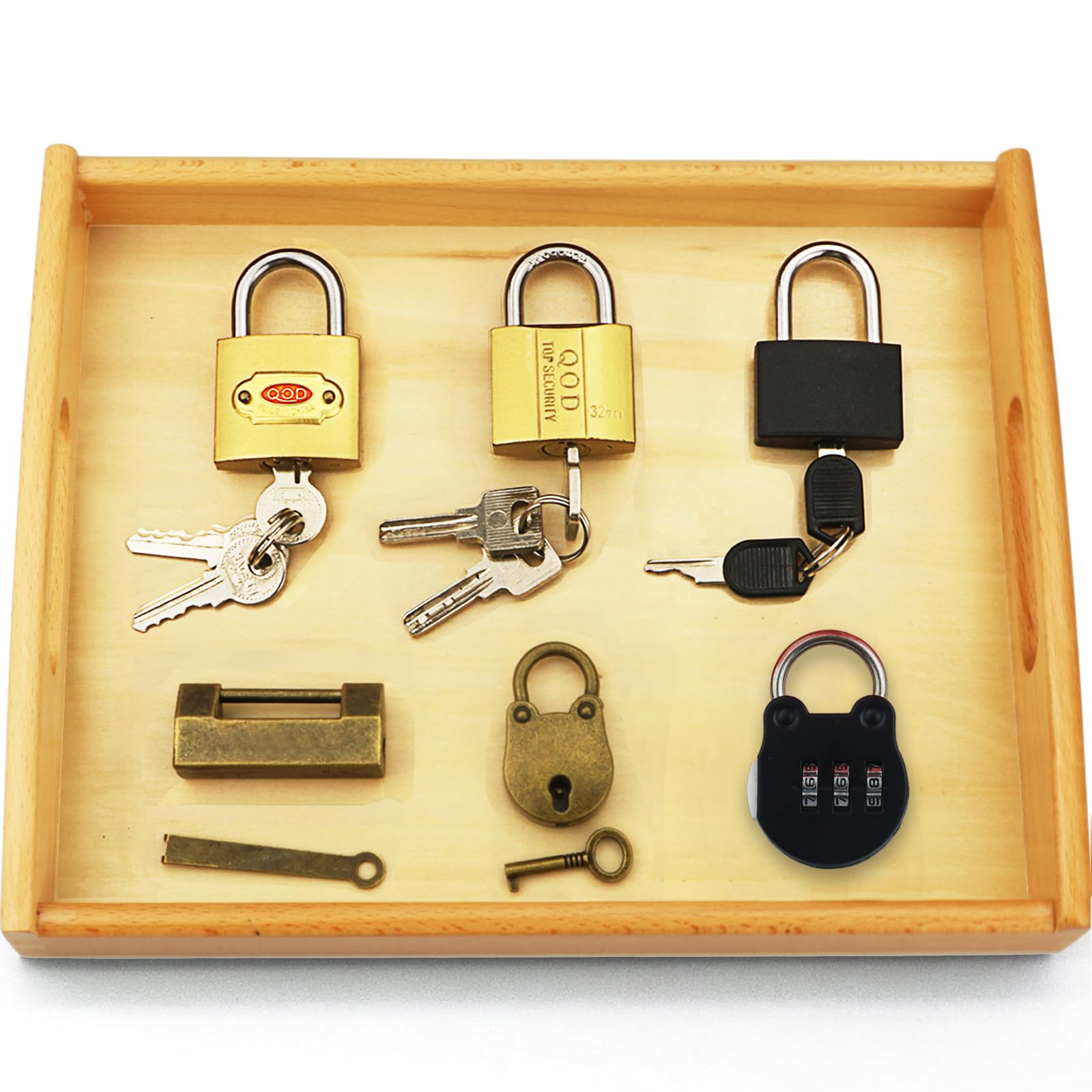 Photo 1 of Inslat Montessori Lock and Key Toy Set for Toddlers, Montessori Elementary Materials Educational STEM Toy Matching Games Lock Set with Wooden Tray for 3 4 5 Year Old Kids