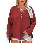 ForHailey Womens Plus Size Sweaters Tops Long Sleeve V Neck Button Henley Tops Loose Casual Pullover Knit Shirts