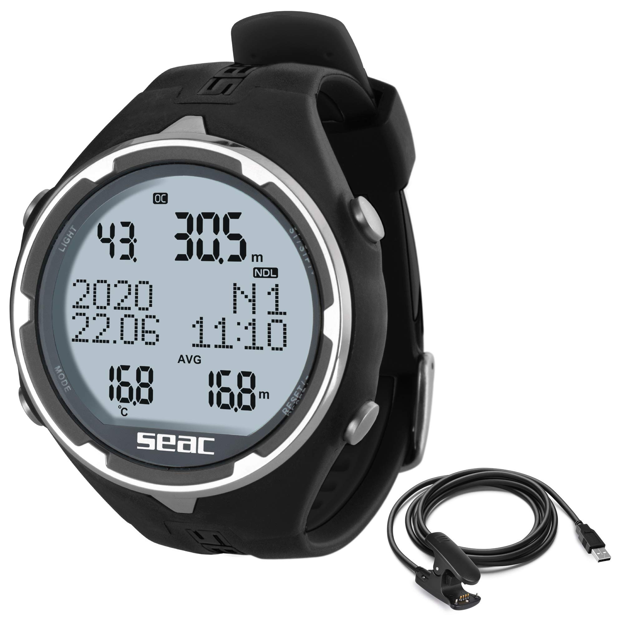 Seac Action, Dive Computer with Scuba and Freediving Mode, Dive Logbook, Dive Planner, Safety Alarms, black + usb