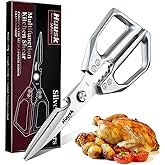Huusk Kitchen Scissors for Food, Japanese Steel Kitchen Shears All Purpose | Multifunction Sharp Cooking Meat Scissors for Fish, Herbs, Chicken, Turkey, Gifts for Women, Non-slip Handle, Dishwasher Safe