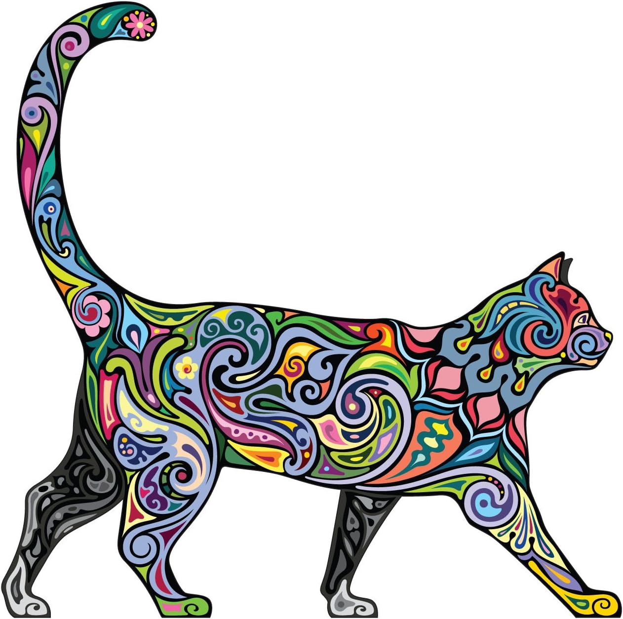 (2 Pack) Cheerful Psychedelic Cat - 3 Inch Full Color Decal for Macbooks or Laptops - Proudly Made in The USA from Adhesive Vinyl