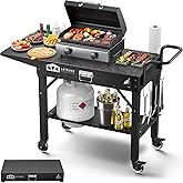 Leteuke Grill Cart for Blackstone Griddle, Portable Outdoor Grill Table | Foldable Cart Table with Wheels for Ninja, Griddle Stand Fit 17 Inch Or 22 Inch, BBQ Prep Tables with Seasoning Tray