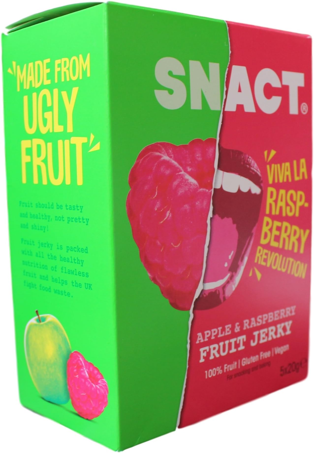 Fruit Snacks by Snact - Apple & Raspberry / 100% Fruit, Vegan, Gluten Free / 20g Each (Pack of 5)