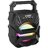 Coby Portable Karaoke Speaker & Bluetooth PA System with Mic Input, LED Party Lights, FM Radio, USB/SD/AUX Playback, Rechargeable Wireless Speaker for Home, Travel, Parties & Outdoors