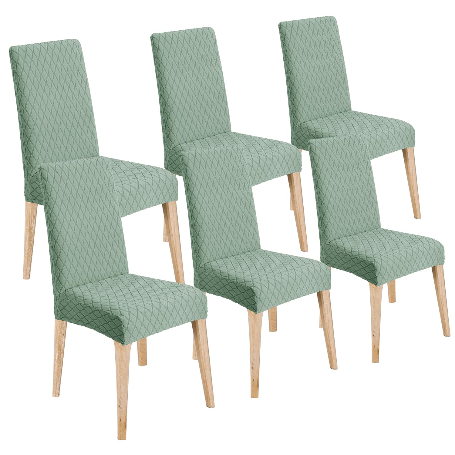 LANSHENG Dining Chair Covers Set of 6, Stretch Dining Chair Protector Slipcovers Jacquard, Elastic Removable Washable Chair Seat Cover for Dining Room Kitchen Banquet Restaurant Home, Sage Green