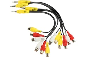 HOUDERCO 4pcs 3.5mm to 3 Female Av Converter Cable 3-Way Audio Patch Cord for Tv Set-top Box and Speaker