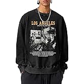 Pairxily Mens Oversized Crewneck Sweatshirt Vintage Los Angeles Graphic Washed Sweatshirts with Pockets Streetwear Pullover