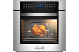 Empava 24 Inch Electric Single Wall Oven 10 Cooking Functions Deluxe 360° ROTISSERIE with Sensitive Touch Control in Stainless Steel, SC02