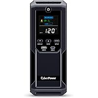 CyberPower CP1500AVRLCD3 Intelligent LCD UPS System, 1500VA/900W, 12 Outlets, 2 USB Ports, AVR, Mini Tower, Black
