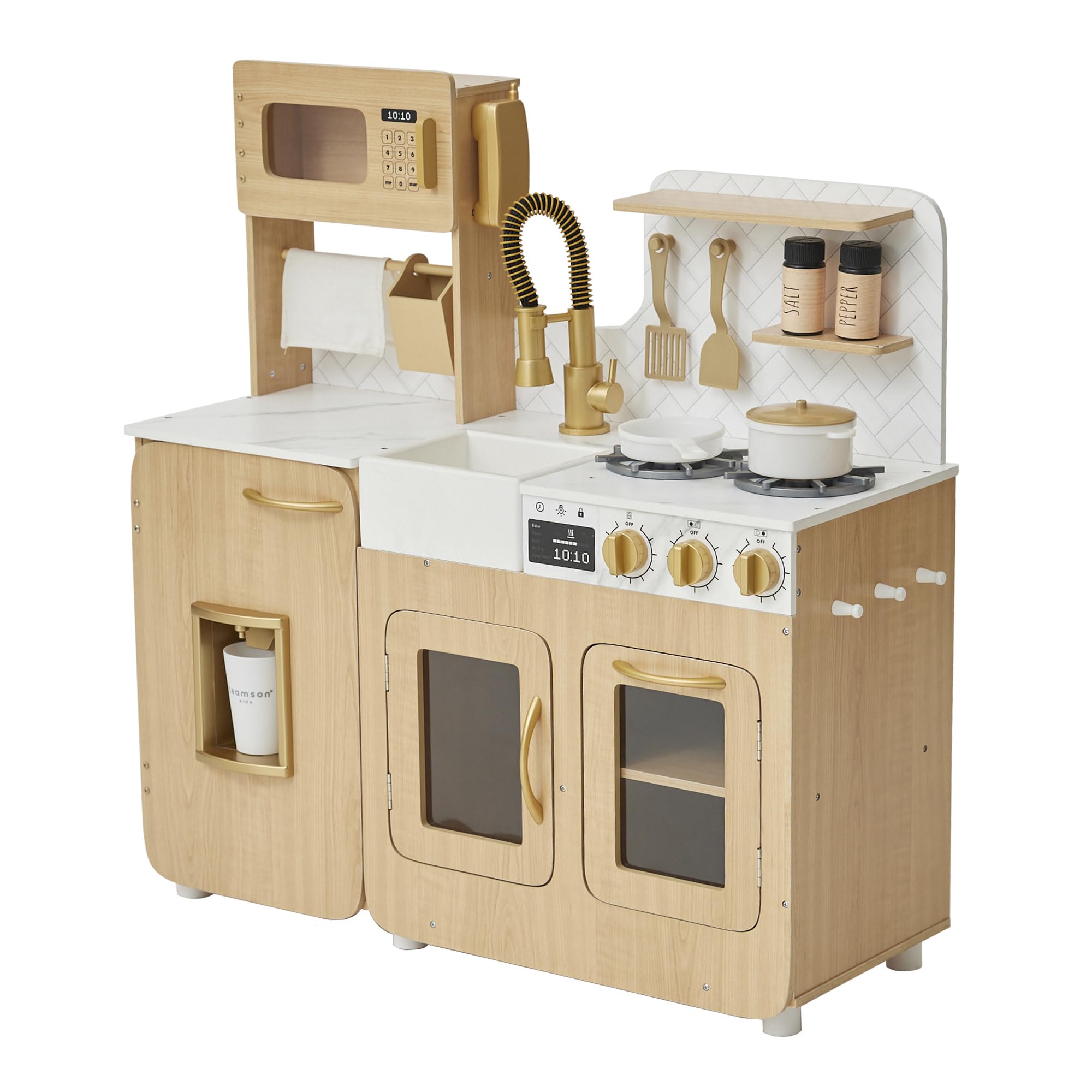 Photo 1 of **MISSING PARTS**
Teamson Kids Little Chef Cyprus Play Kitchen Set for Toddlers with 14 Accessories, Wooden Toy Cooking Playset for Kids Ages 1-8, Montessori Cooking Station, Light Oak/White Pretend Kitchen