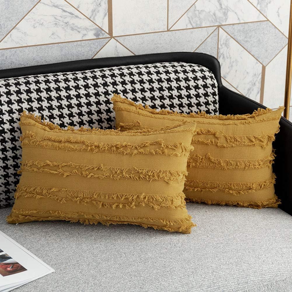 HMKEY TOYS Yellow Throw Pillow Covers Decorative Lumbar Pillow Cover Cushion Cover Rectangle Pillow Case Home Sofa Car Couch Bedroom Decor,12 x 20 Inches, Set of 2