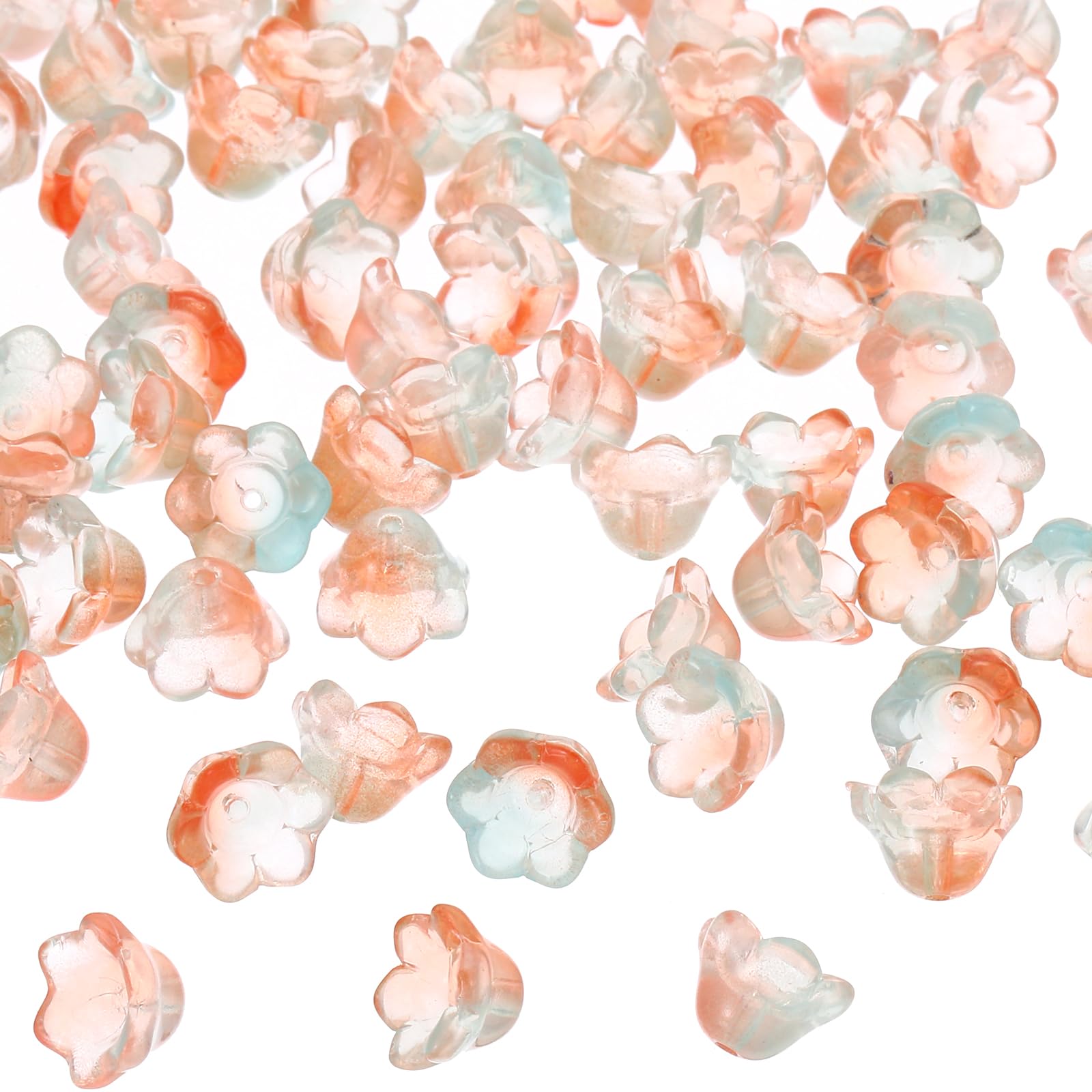 PATIKIL Glass Trumpet Flower Beads, 100 Pcs Gradient Flower Bead Charm for DIY Craft Decorations, Orange, Blue