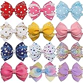 12pcs 4 Inch Hair Bows for Girls - Christmas Hair Clips with Alligator Clip, Glitter & Sparkly Ribbon Bows - Barrettes & Hairpins for Teens, Toddler, Kids