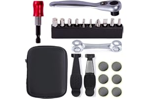 YBEKI Bike Repair Tool Kit Set - Bicycle Multi-Tool Kit with Ratchet Reversible Tool & 10 Tool bits, Bone Wrench, Bike Portable Tool Bag. 6 Month Warranty (Ratchet Tool + tire Tool)
