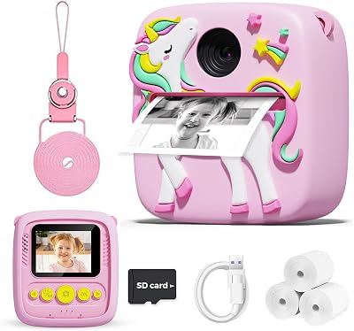 Lenudar Kids Camera Instant Print 1080P 12MP 2.0 Inch Pink Toy Camera