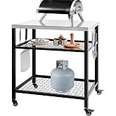 WEASHUME Stainless Steel Outdoor Grill Cart Pizza Oven Stand Trolley Table with Wheels Three-Shelf Movable Food Prep and Work Table Heavy Duty Grill Carts Outdoor Cart 31.5"&times;24"&times;35.5"