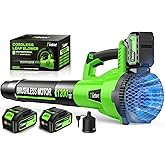 Tietoc Leaf Blower Cordless, 1200W Brushless Electric Leaf Blower with 2 X 5.0Ah Battery, 6 Speed Powerful Leaf Blowers for Garden, Patio, Lawn Care, Gift for Men Dad Husband Fathers (Green)