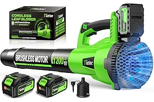 Tietoc Leaf Blower Cordless, 1200W Brushless Electric Leaf Blower with 2 X 5.0Ah Battery, 6 Speed Powerful Leaf Blowers for Garden, Lawn Care, Christmas Stocking Stuffers Gifts for Women Men(Green)