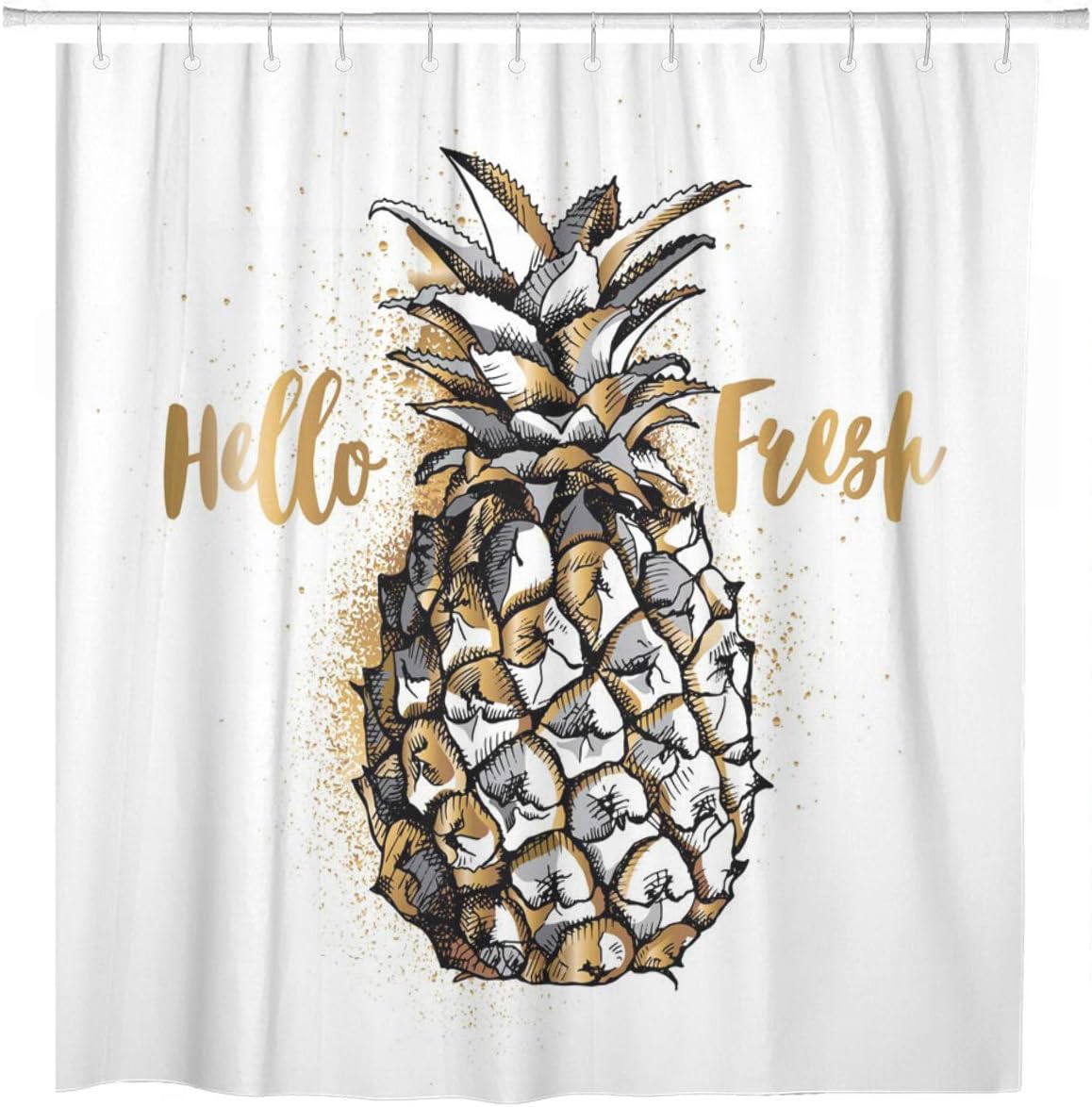 Amazon Com Artsocket Shower Curtain Golden Gold And Silver Pineapple Fruit On Blot Botanical Home Bathroom Decor Polyester Fabric Waterproof 72 X 72 Inches Set With Hooks Home Kitchen
