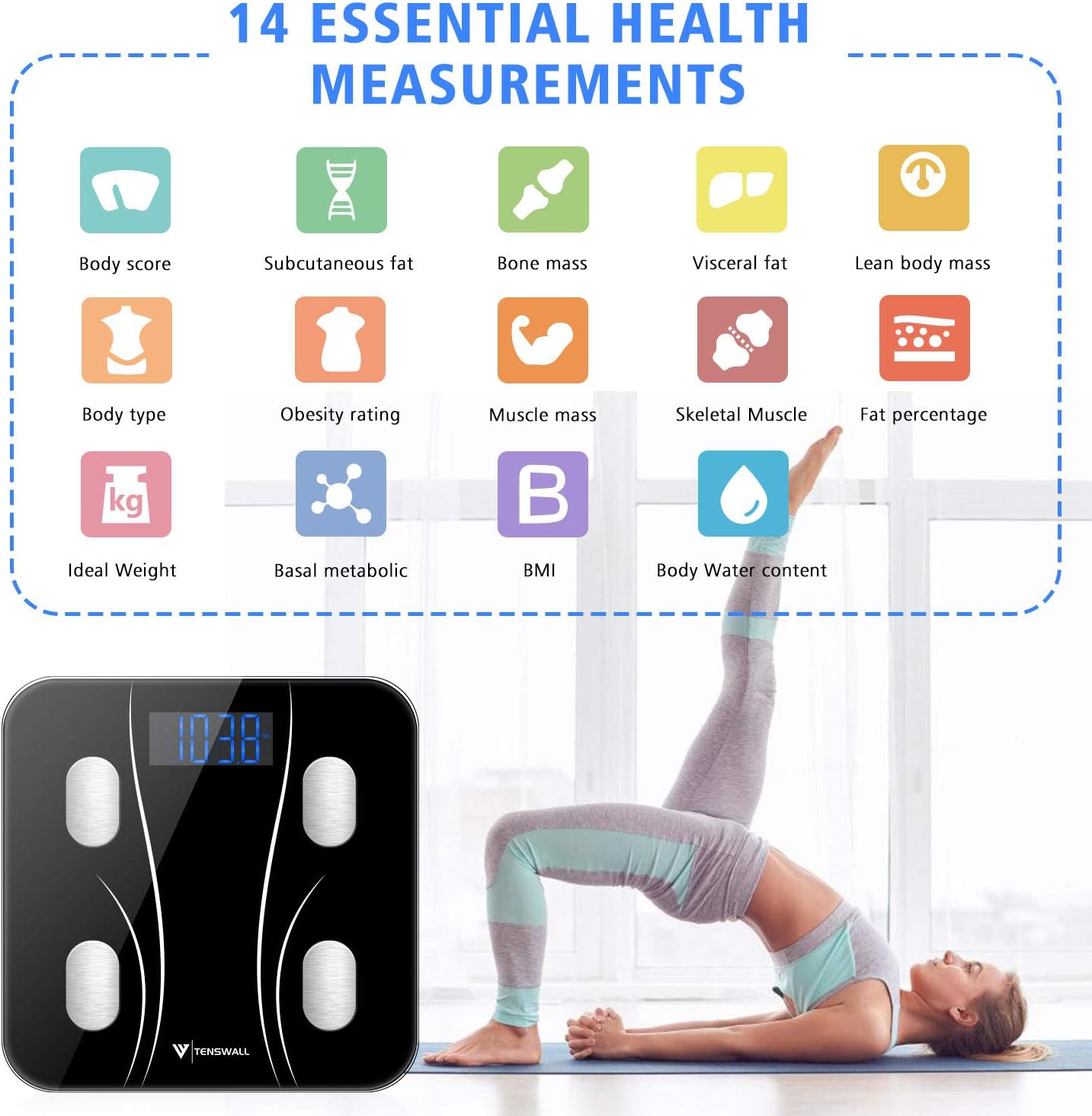 Body Weight Scale, Digital Bathroom Scale Body Composition Monitor Health Analyzer with Smartphone App for Body Weight, Body Fat, Water, BMI, BMR, Muscle Mass 396 lbs: Health & Personal Care