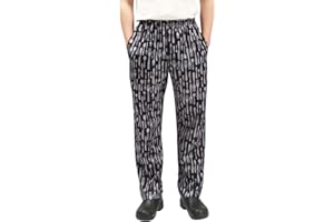 NIDEEN Men's and Women's Baggy Chef Pants Floral Restaurant Work Pants and Kitchen Uniform Loose Cargo Style Chef Pants