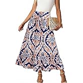 BLENCOT Women's Boho Floral Maxi Skirt High Waisted Smocked Tiered A-Line Long Skirts