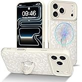 DOTARA Compatible with iPhone 17 Pro Max Case with Finger Strap Kickstand, White Leopard Cheetah Pattern Compatible with Magsafe, Camera Protection Shockproof Slim Cover for Women Girls