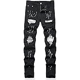OIIIO Men's Patch Ripped Stretch Regular Fit Jean
