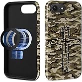 AshaPro for iPhone 16e Case 2-in-1 Glossy All Inclusive Anti Fall Doublelayer Protection Soft TPU+PC Back Pattern Case Compatible with iPhone 16e 6.1inch for Boys Camouflage Cross