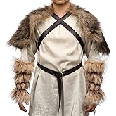 FURPHI Medieval Faux Fur Shawl with Belt Arm Wrap Shoulder Cape Renaissance Warrior Halloween Cosplay Costume (2PCS)