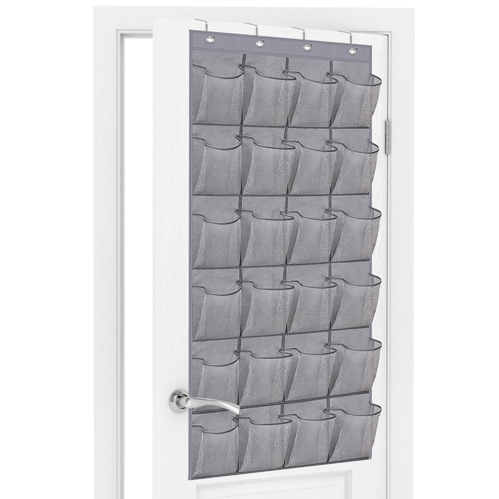 Newthinking Over the Door Shoe Storage Organiser, Hanging Shoe Rack Storage with 24 Large Mesh Pockets for Storage Shoes Toys Cleaning Products (Gray)