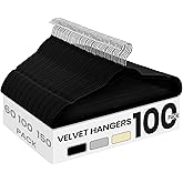 SONGMICS Velvet Hangers 100 Pack, Non-Slip Clothes Hangers with Silver-Colored Swivel Hooks, Slim Space-Saving for Closet, Heavy-Duty, Black UCRF026BZ02S