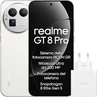 GT 8 Pro Smartphone 12GB+256GB, Sistema della fotocamera RICOH GR, Nitidezza ultra da 200 MP Fotocamera del telefono, Snapdragon 8 Elite Gen 5, Batteria da 7.000 mAh, Bianco(con adattatore)